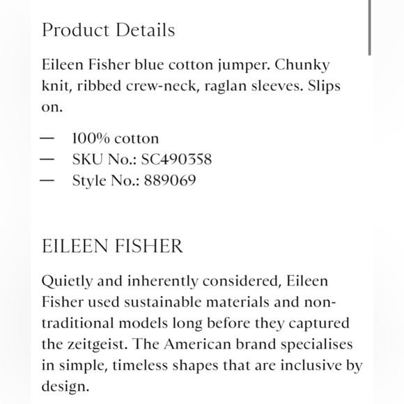 Eileen Fisher Chunky Knit Cotton Sweater Blue Ribbed Crew Neck Raglan Sleeve S P - Picture 5 of 13